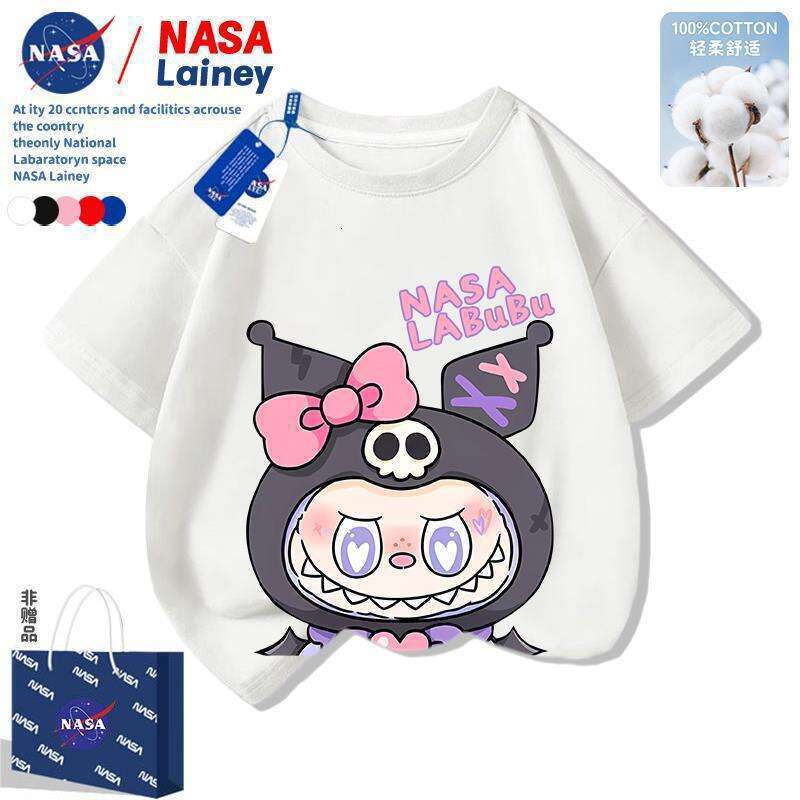 NASA Children's Labubu Boys and Girls Short Sleeve T-Shirt Cute Fashion Cartoon Versatile Top