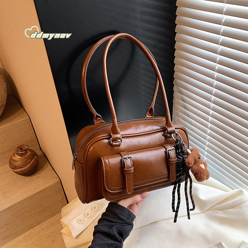 2024 Winter New Korean Style Trendy Travel Single Shoulder Women's Handbag Fashion Casual Boston Underarm Bag ddmynov ddmynov ddmynov ddmynov