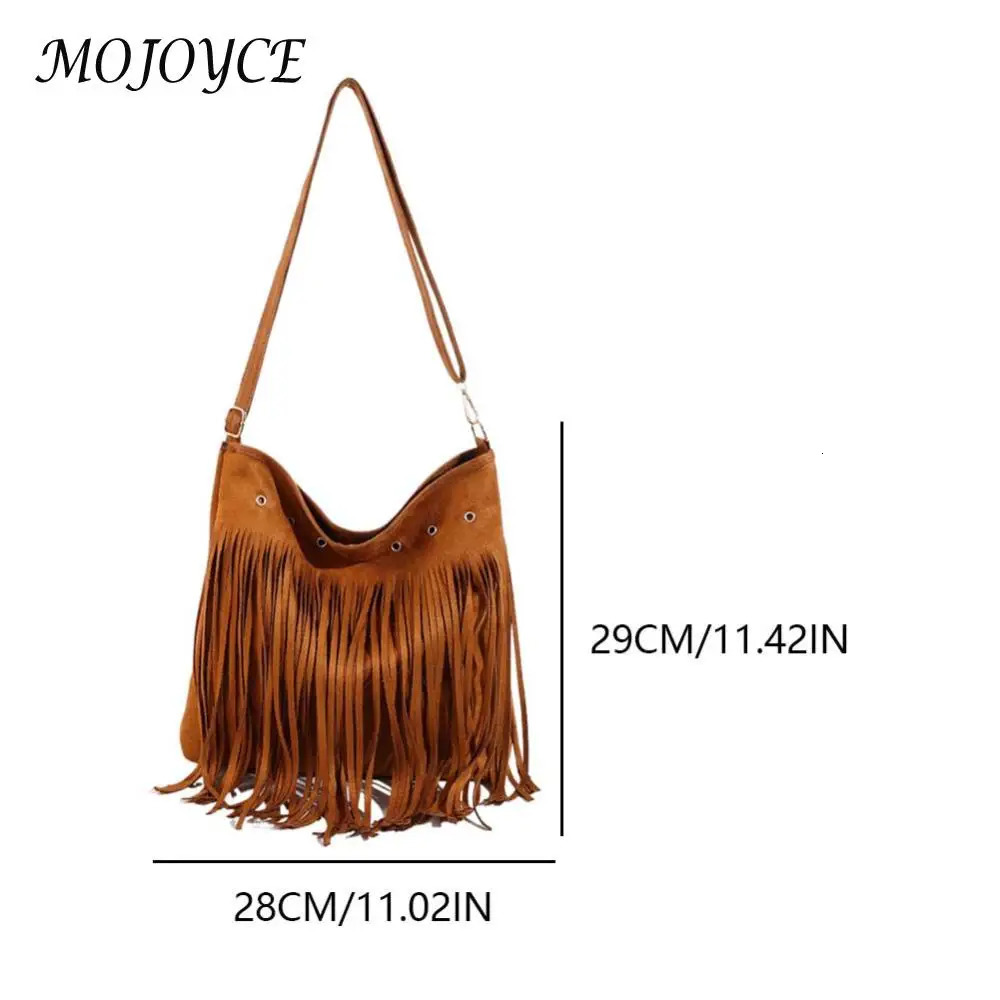 Women Retro Crossbody Bag Large Capacity Suede Leather Fringe Satchel Bag Adjustable Strap Tassel Sling Bag Western Cowgirl Bag 250614