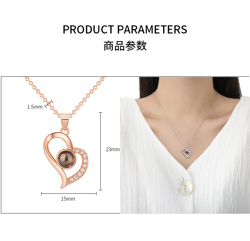 Cute Pendant Accents Necklace Love Memory Collarbone Chain I Love You Dainty Love Heart Accessory - Ideal Romantic Gift Set