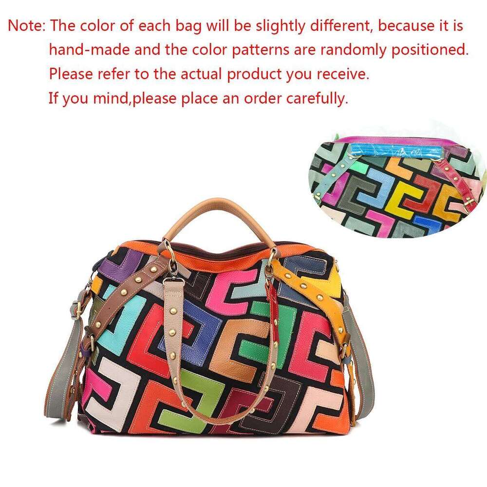 Leather geometric pattern multi-color color patchwork riveted handbag shoulder crossbody bag for women