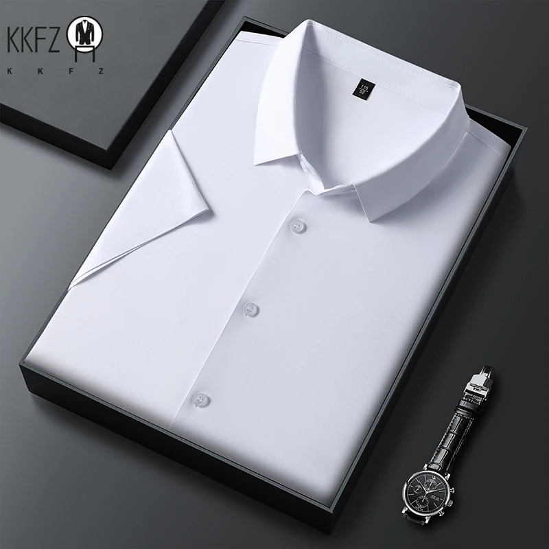 Mens Business Casual Solid Color Short Sleeve Shirt for Summer Fashion No Ironing Comfortable and Versatile Top 250614
