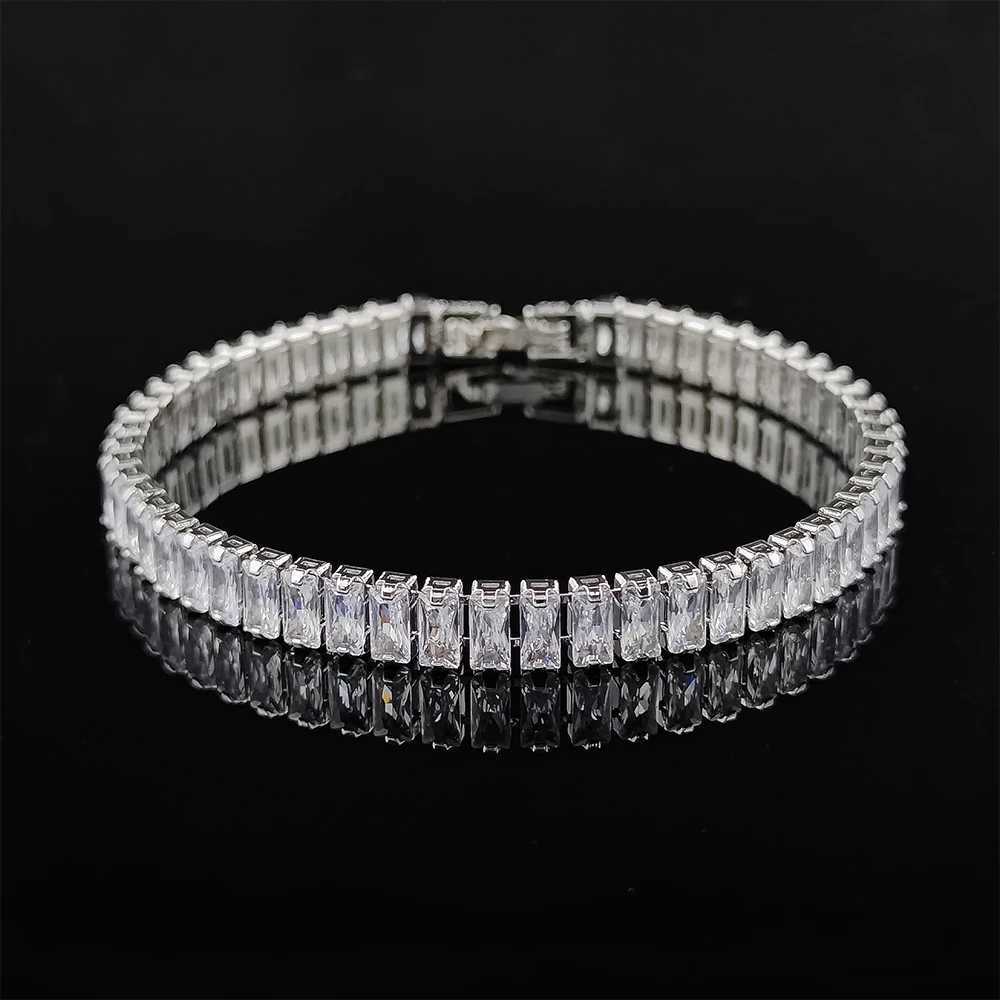 2024 New Luxury Princess Cut 17cm Silver Color on Hand Bangle for Women Anniversary Gift Jewelry Wholesale S5776 Z250616