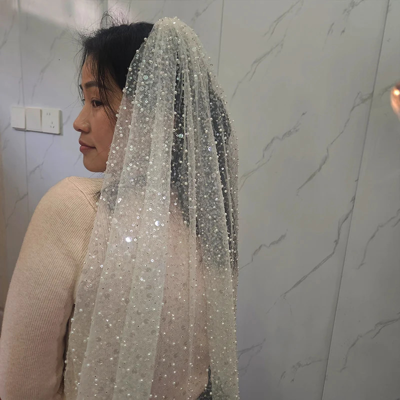 Luminous sequin diamond veil bridal veil church short wedding accessories with hair comb 250610