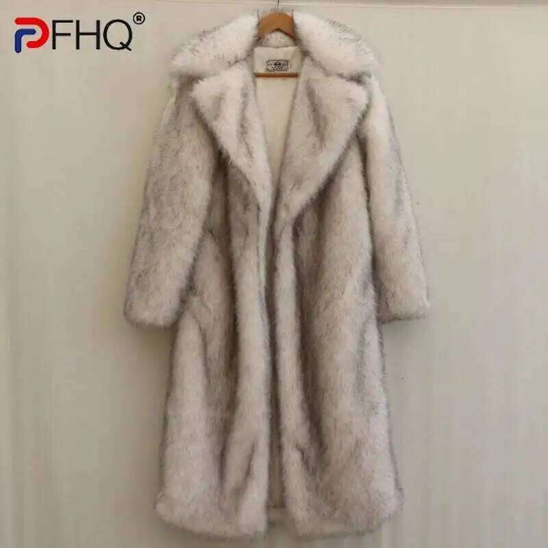 PFHQ Men's Mink Fur Coat Winter Warm Fashion Imitation 2024 Solid Color Long Sleeve Male Tops Korea fashion 21Z7156