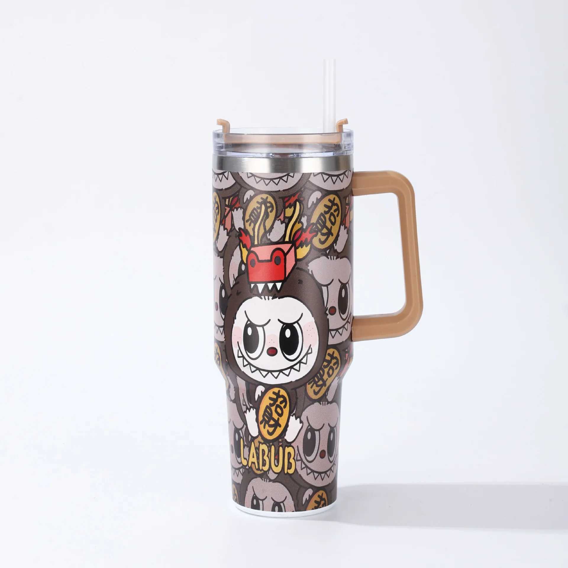 Labubu Cute Cartoon 40oz Stainless Steel Car Cup 304 Portable Ice King Beverage Holder Vehicle Use Kawaii Toy Hobby AccessoriesXJ250616