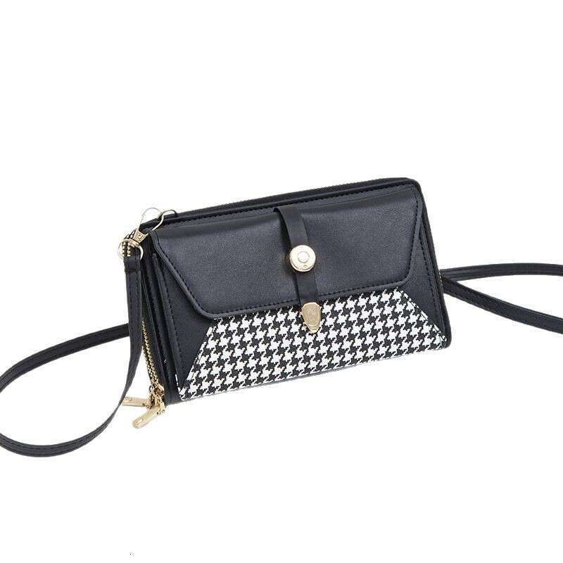 New Style Patchwork Color-Block Phone for Women, Multifunctional Ladies Wallet with High-End Houndstooth Crossbody Shoulder Bag