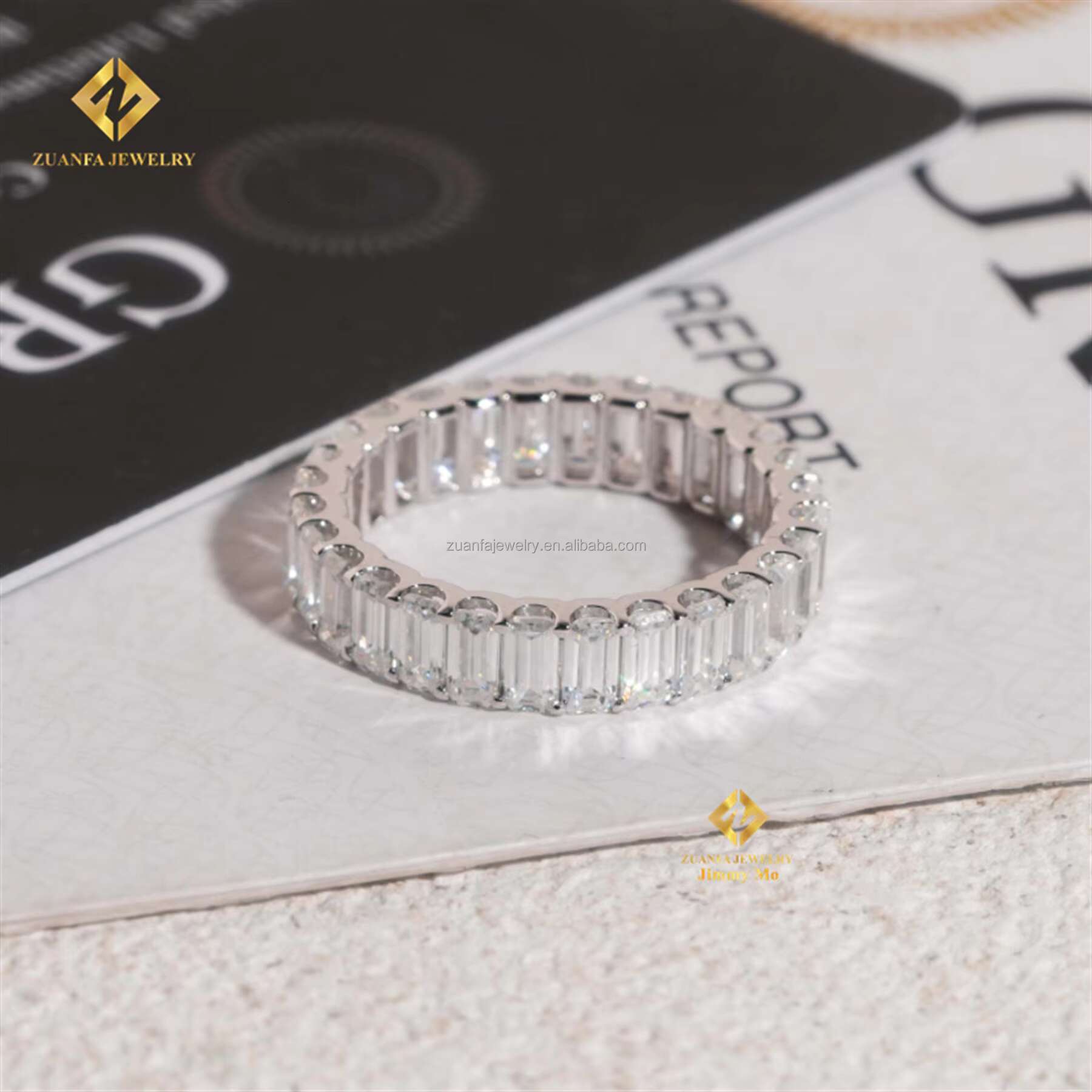 Retail Price Best Selling 925 Silver White Gold Plated Women Emerald Cut VVS Moissanite Diamond Eternity Band Engagement Rings