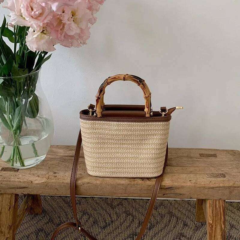 2025 New Texture Small Summer Niche Crossbody Woven Women's Hand-Woven Straw Bucket Bag