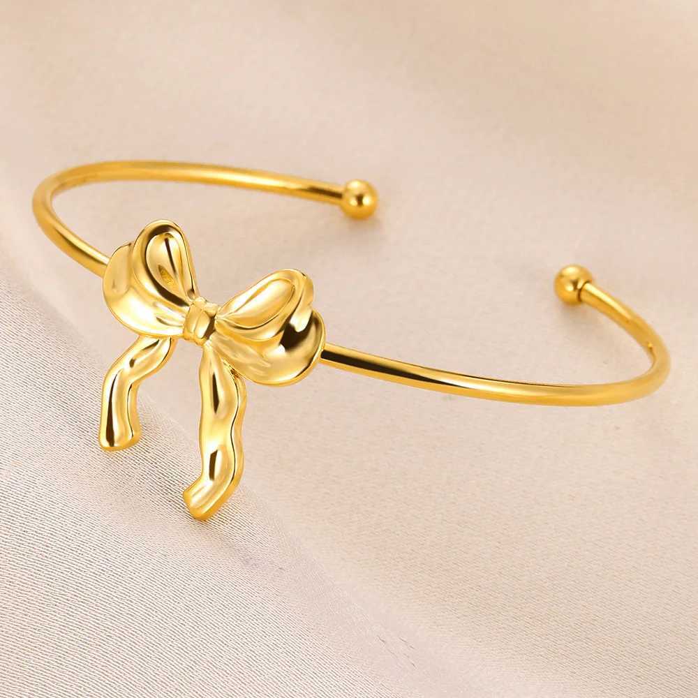 Trendy Bow Tie Cuff Open For Women Girls Stainless Steel High Quality Pulseras Gold Color Bangle Jewelry Best Gift Z250616