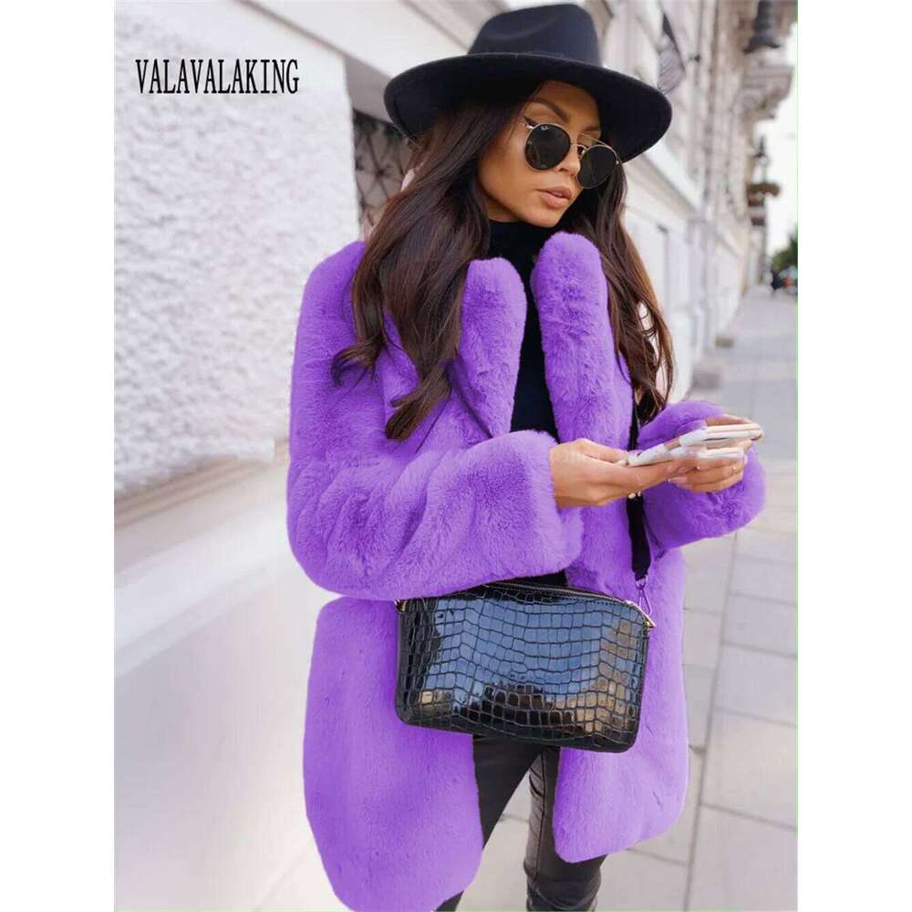 2025 Women Winter Furry Plus Size Faux Coat Female Long Sleeve Plush Fake Fur Jacket Lady Pocket Large Thick Fluffy Cardigan