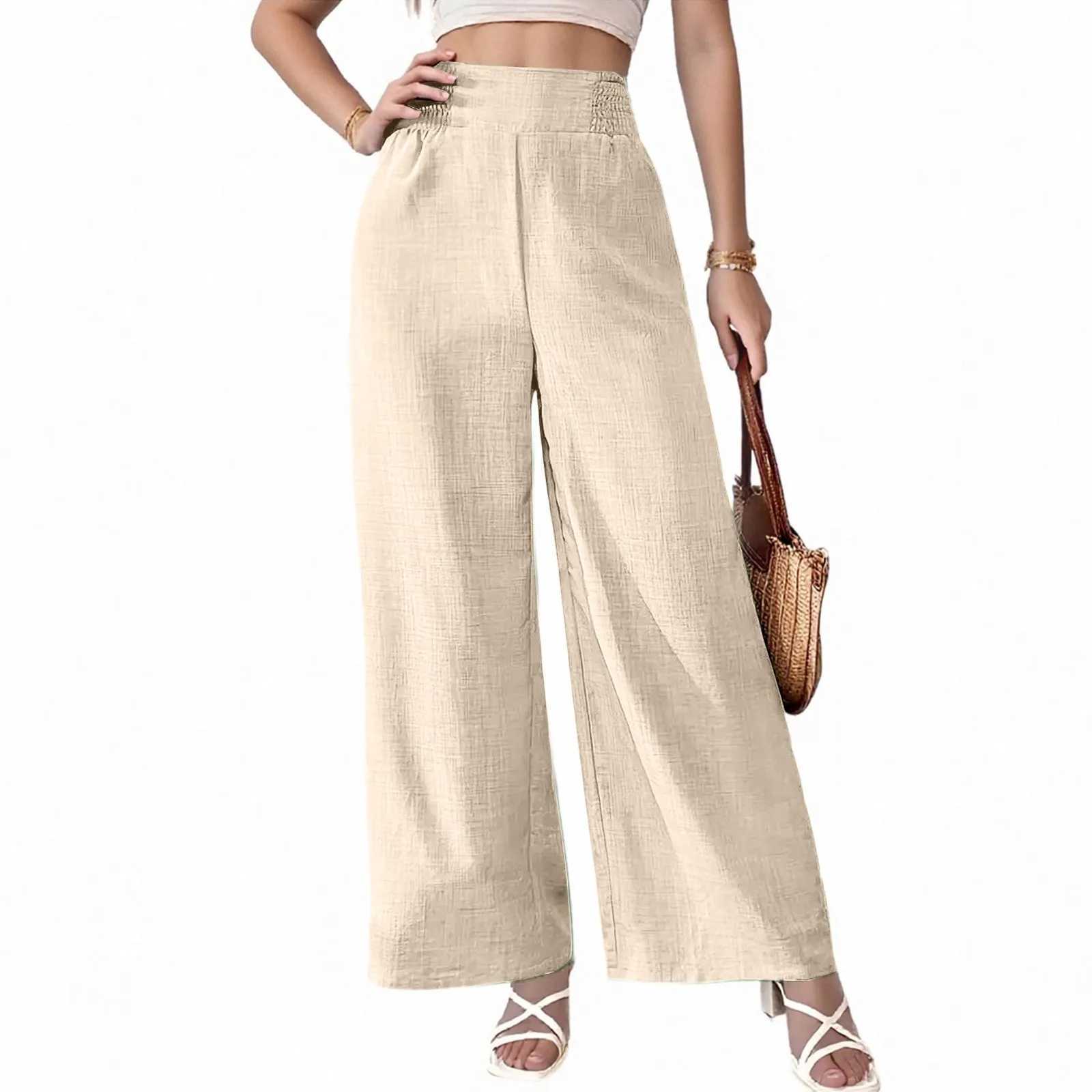 Womens Summer Thin Twill Pants Versatile Casual Wide-Leg Trousers Solid Color High-Waist Straight Pants Breathable Sweatpants XJ250616