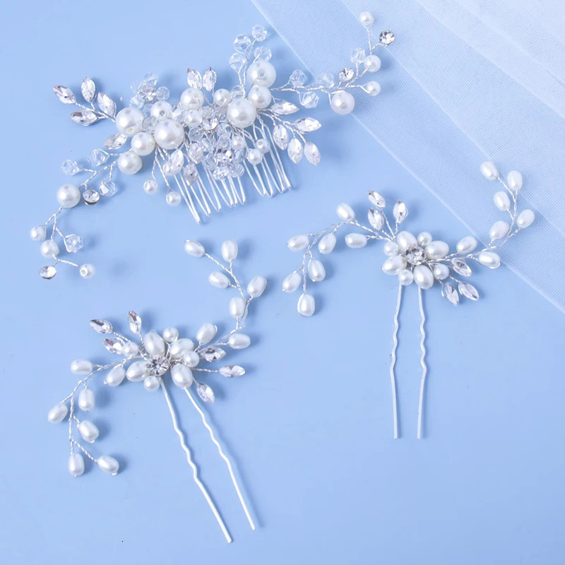 Brides hair ornament Crystal Women Brid hair comb Pearl comb wedding headdress Silver Color Pearl Crystal Wedding Hair Combs 250610