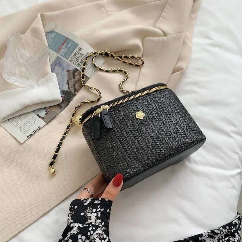 Simple Box Shoulder Straw Woven Handbag Bohemian Beach One-Shoulder Diagonal Bag 4 Colors Purses And Handbags