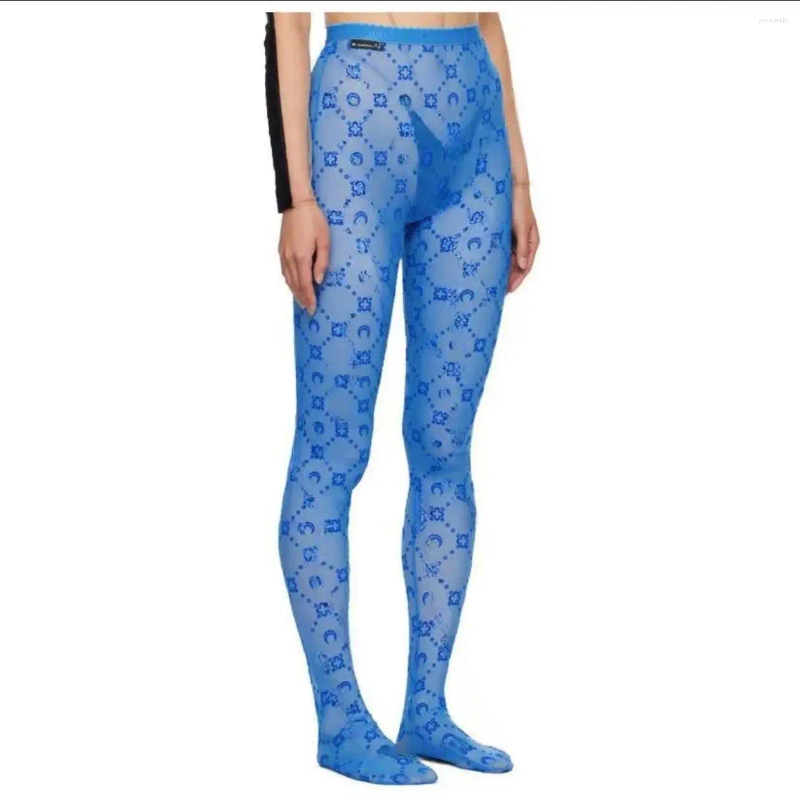 Women's Jumpsuits Rompers Women's Crescent Moon Perspective Mesh Flocking Leggings Fashion Sexy Pants Book Women