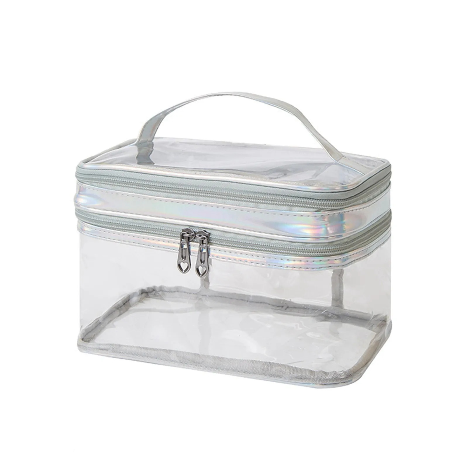 Transparent Plastic Cosmetic Bag Doublelayer With Zipper Travel Bag 250614