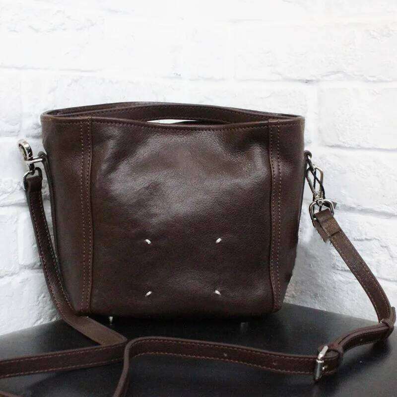High Quality Natural Leather Handbag Women's Vintage Veg Tanned Cowhide Lightweight Small Shoulder Crossbody Bag With Purse