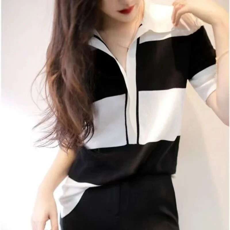 Tops Woman Striped Baggy New in Knitwears Short Sleeve T Shirt for Women Korean Reviews Clothes Emo Y2k Clearance 90s Vintage