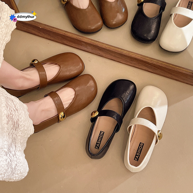 2025 New Spring/Summer Round Toe Flat Soft Leather Comfortable Versatile One-Strap Women's Shoes Trend ddmythur