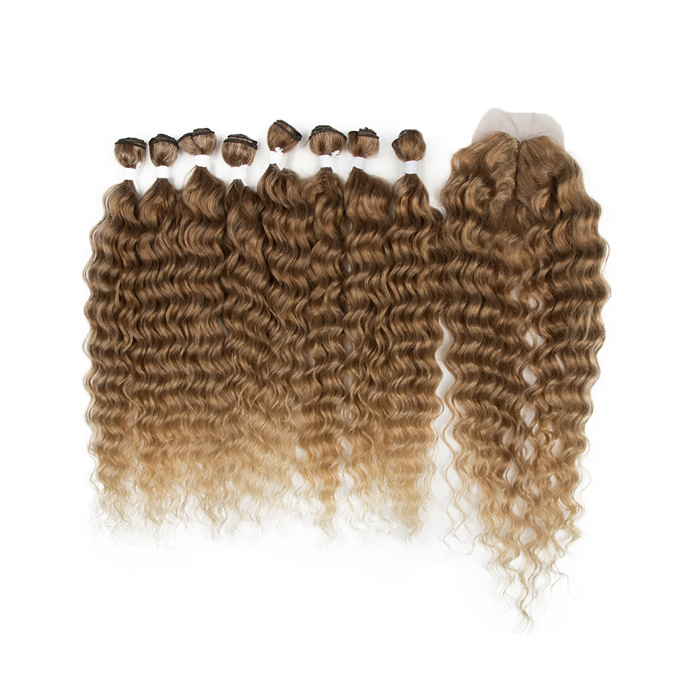 Rebecca Fashion Synthetic Hair Water Wave Bundles With Closure Curly Hair 20 Inch 9Pcs High Temperature Fiber Cosplay For Women