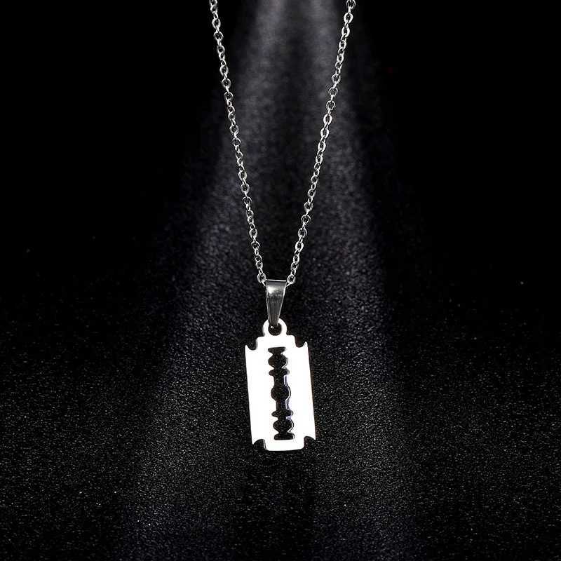 Fashion Silver Color Stainless Steel Razor Blades Pendant Necklaces Men Jewelry Steel Male Shaver She Heartbeat Necklace W250616