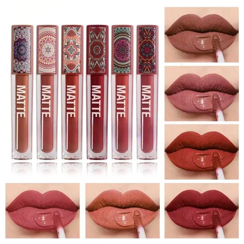 Waterproof Matte Gloss Brown Nude Pigment Dark Red Long Lasting Velvet Liquid Lipstick Women Makeup Lip Glaze 1pcs happy