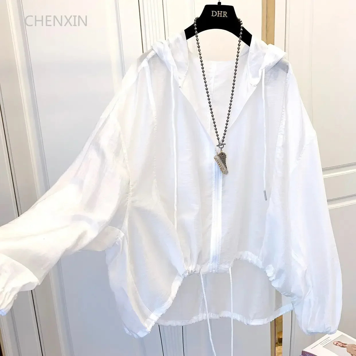 Jackets Women Hooded Summer Sun-proof Zipper Coats Thin Loose See Through Outerwear Breathable Outwear Lightweight Clothes Black 250614