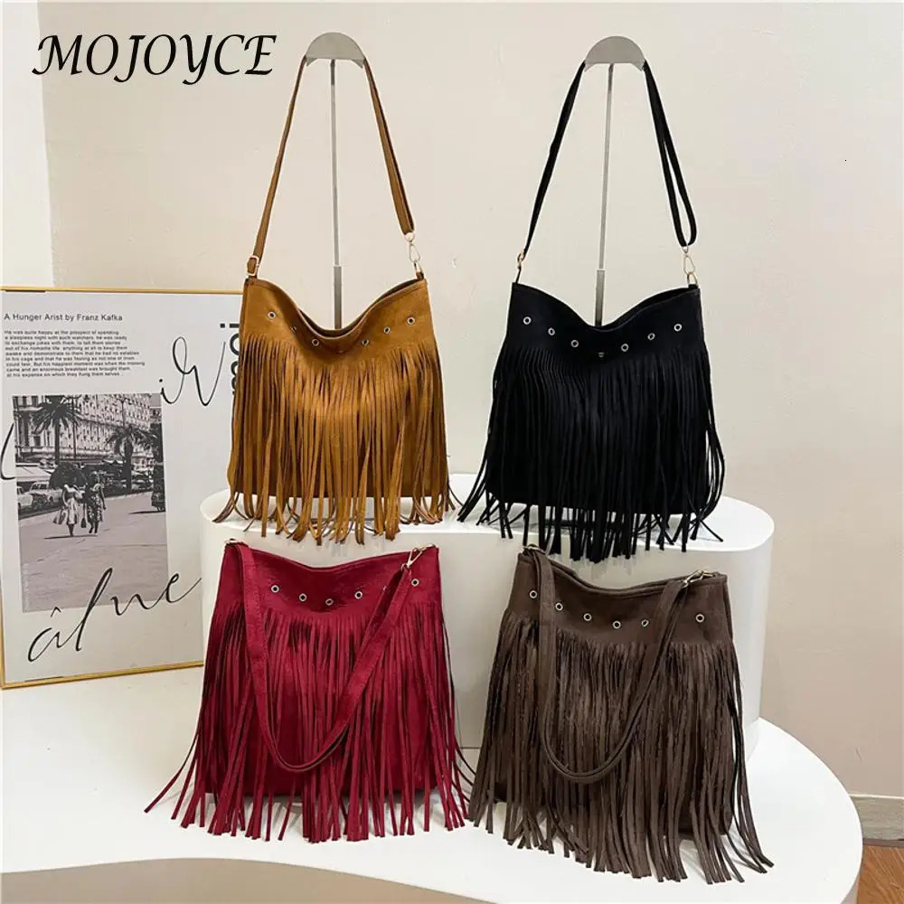 Women Retro Crossbody Bag Large Capacity Suede Leather Fringe Satchel Bag Adjustable Strap Tassel Sling Bag Western Cowgirl Bag 250614