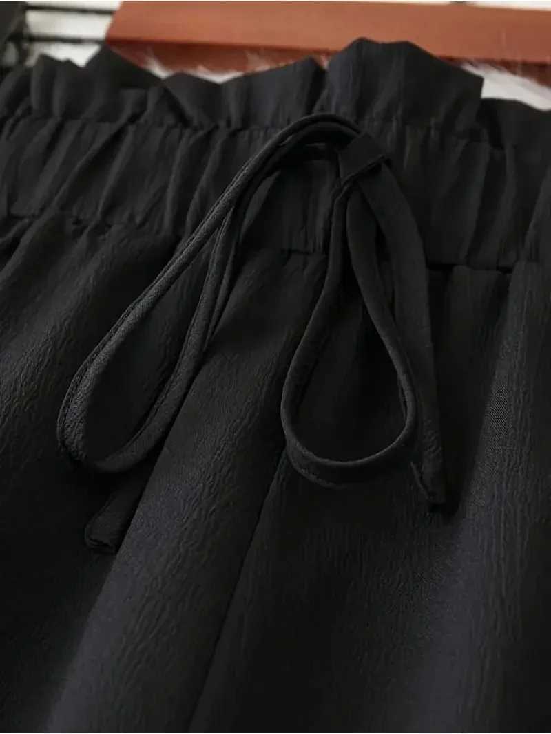 Women Plus Size 1XL-5XL Fashion Solid Color Wide Leg Pants Fe Casual Ele Drstring High Waisted Loose Long Trousers XJ250616