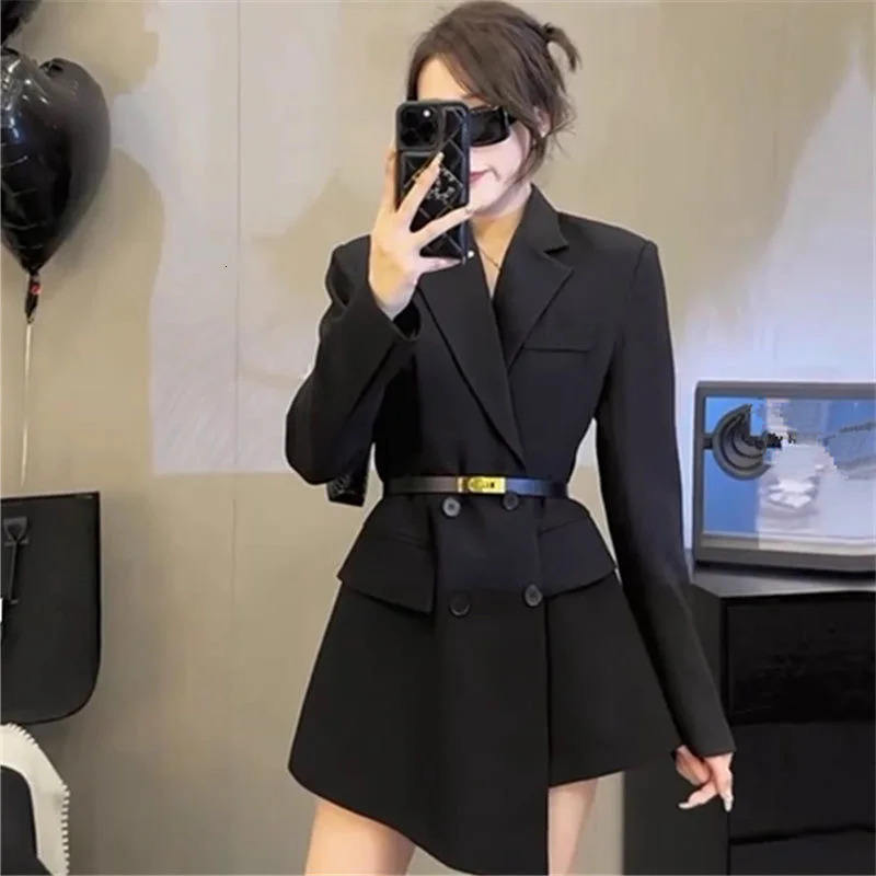 Autumn Blazer Women Suit SlimBlack Irregular Blazers for Jacket Womens Tops Belt Dress Casual Clothing 250613