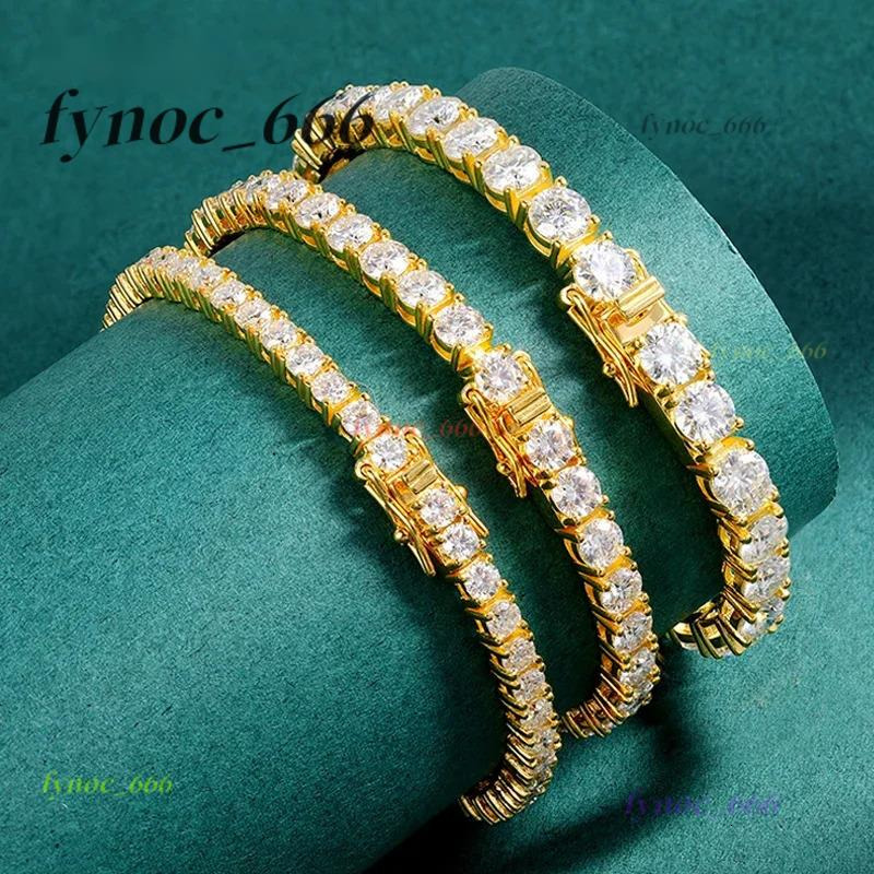 2015 New 18k Gold Plated Moissanite Tennis Bracelet for Women 3/4/5mm Classic S925 Sterling Silver Certified Bracelet for Men GRA