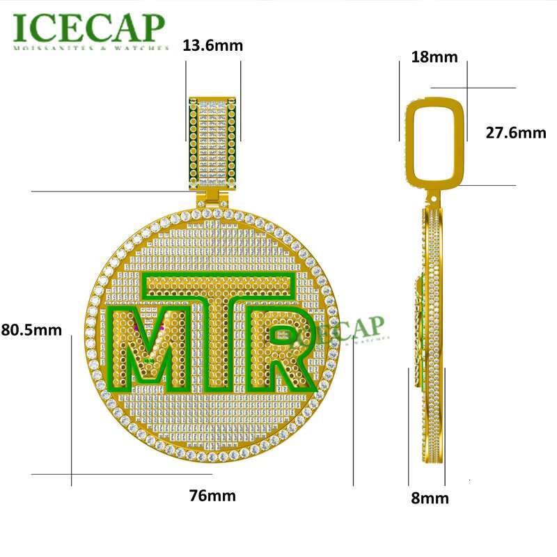 Custom Hiphop Jewelry Ice VVS Moissante 3D Baguette Cut Letters Pendant Solid Silver White Gold Plated Rapper Personality Cham