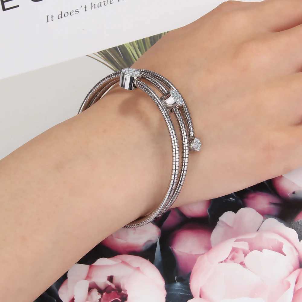 New Trendy Bangle Silver Color Crystal Ball High Quality High Polishing Double Layer Bangles For Women Z250616