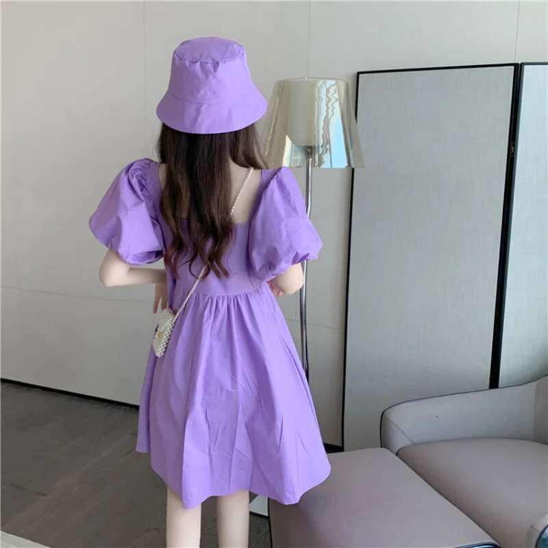 Dresses for Women 2025 Kawaii Clothes Purple Woman Dress Birthday Cute Fairy Midi Cotton New Features of Aesthetic In One-piece