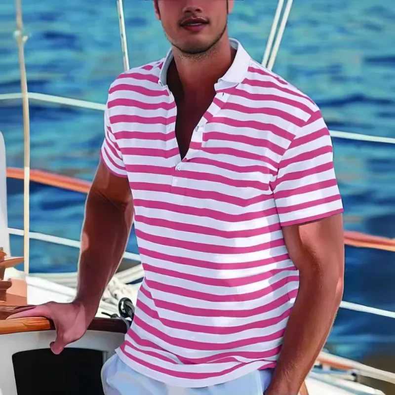 Summer Fashion Casual Short-sleeved Mens POLO Shirt Striped Long-sleeved Casual Top Hawaiian Shirt Men Shirts Mens Clothing W250616
