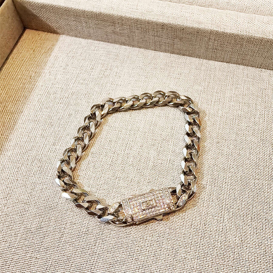 2025 European and American fashion hip-hop and exquisite versatile stainless steel Cuban chain copper zirconia inlaid accessory bracelet cross-border 