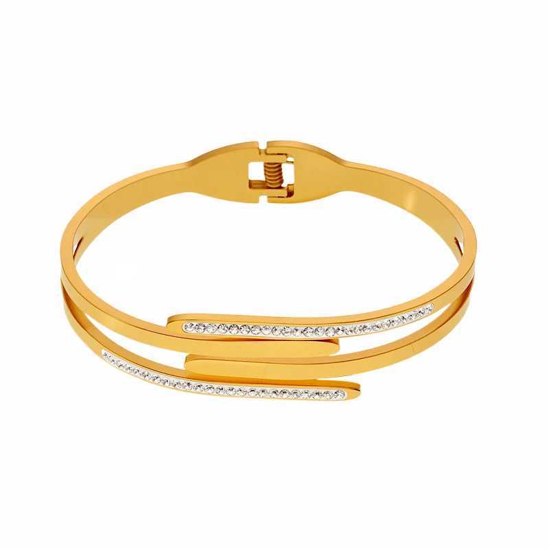 Nivora Fashion Zircon Spring Cuff For Women Stainless Steel Polished Shiny Waterproof Gold Plated Wedding Bangle Jewelry Z250616