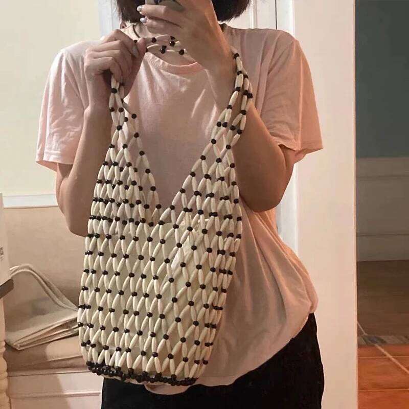 Women's Bags Designer Bohemian Beach Bucket Bags For Women Designer Handbag Purses New In Wood Woven Hollow With Inner Pocket Shoulder Bag