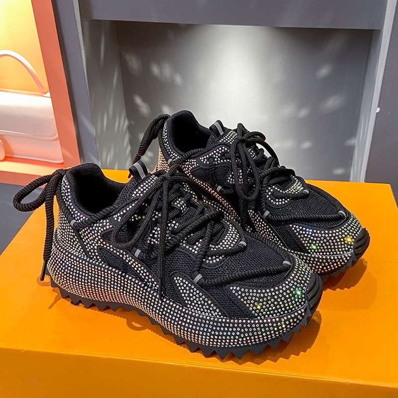 Women Shiny Rhinestones Shoes Four Seasons Casual Sneakers Women Stylish Sport Shoes Lace-Up Platform Luxury Shoes Designer anti slip running shoes za