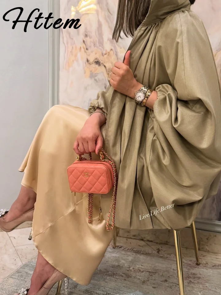 Casual Green Jacket Women Loose Pleat Lapel Zipper Batwing Long Sleeve Bomber Coat Female 2025 Fashion Lady High Street Outwears 250614