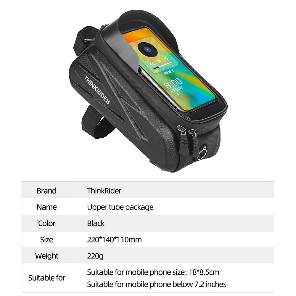 ThinkRider Bike Bag 2L Frame Front Tube Cycling Bag Bicycle Waterproof Phone Case Holder 7 Inches Touchscreen Bag Accessories 250610