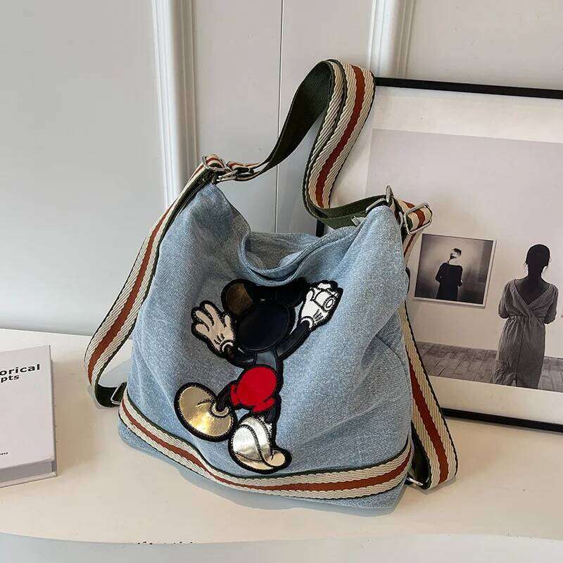 Cartoon Large Capacity Cowboy Women's Adjustable Wide Shoulder Strap Crossbody Bucket Bag