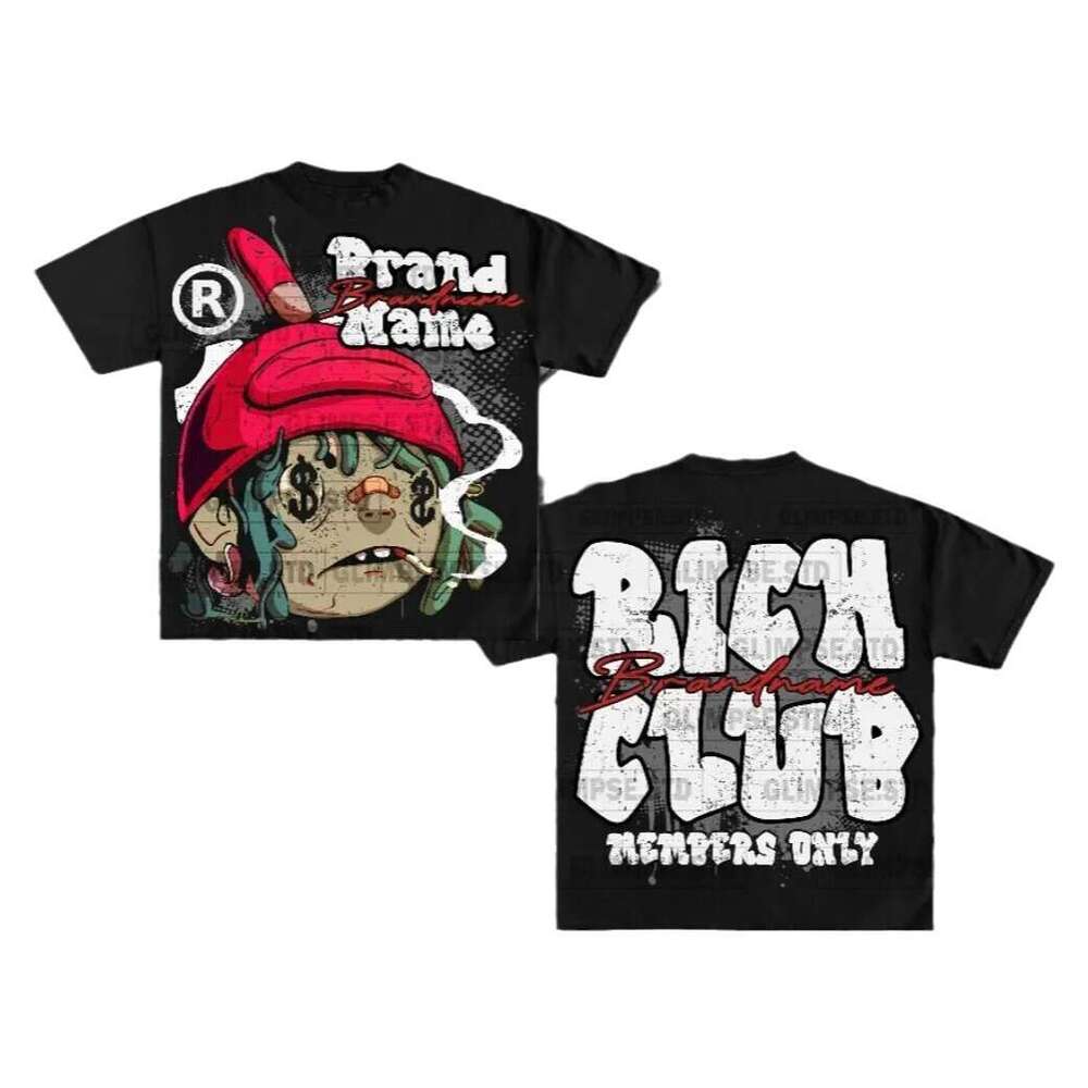 Rich American Club Graphic Harajuku Gothic Oversized T-Shirt for Women and Men Y2K Short Sleeve
