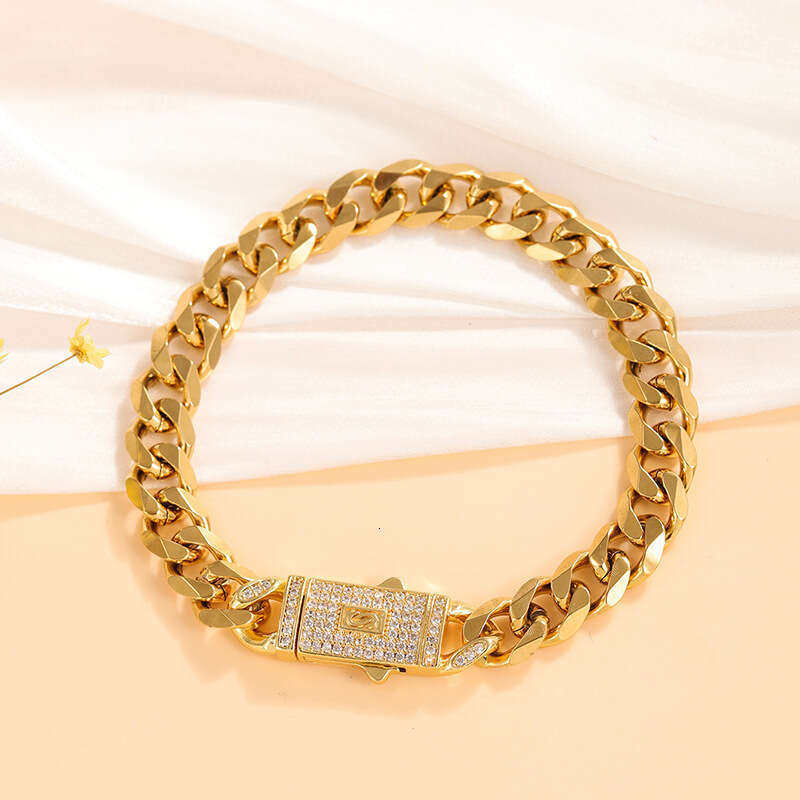 2025 European and American fashion hip-hop and exquisite versatile stainless steel Cuban chain copper zirconia inlaid accessory bracelet cross-border 