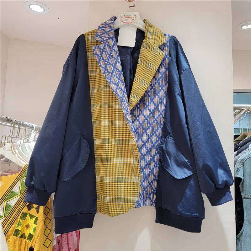 WTHT Trendy Women's Control Color Design Loose Fake Two-piece Blazer 2024 Autumn Fashion Lapel Long Sleeves Jacket Female 1LS243