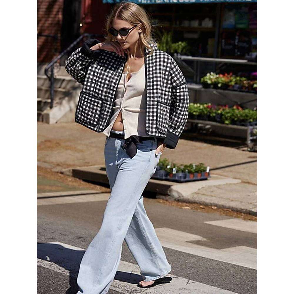 Gypsylady Plaid Retro Padded Jacket Loose O-neck Autumn Pocket Long Sleeve Green Women Ladies Streetwear Jackets Coat New