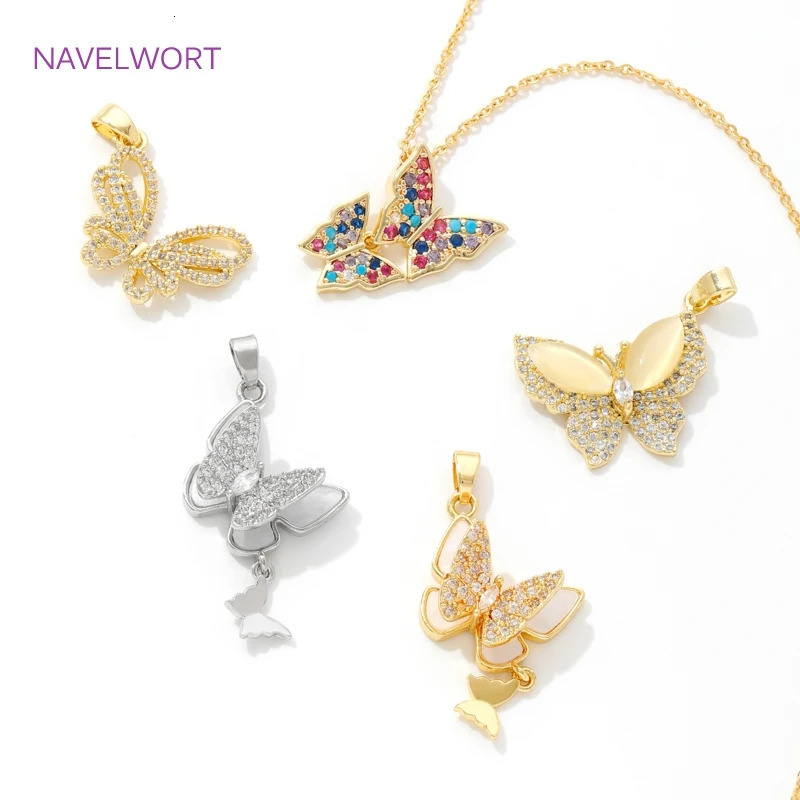 Trendy Inlaid Zircon Butterfly Pendants 18K Gold Plated Brass Butterfly Charms Pendants For DIY Necklace Making Accessories 250609