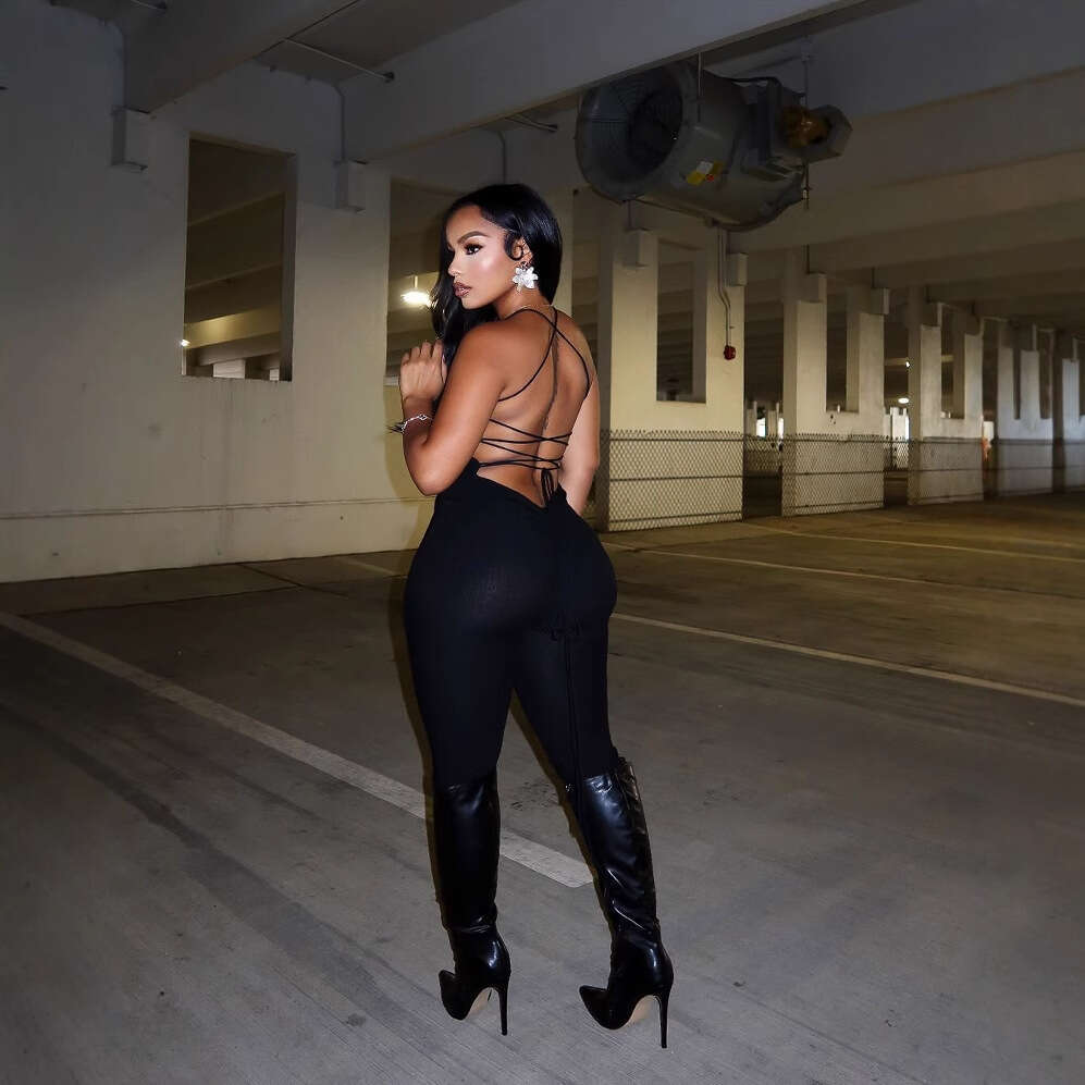 Summer New Women's Fashion Sexy Solid Color Strapless Backless Slim Fit Jumpsuit B5