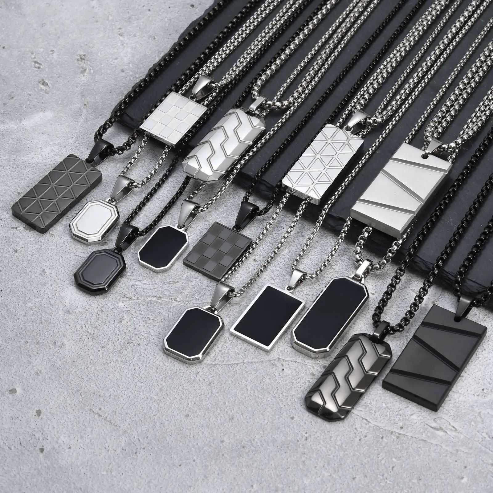 Vnox Small Dogs Pendant Necklaces for Men Boys Black Silver Color Stainless Steel Military Dog Tag with Box Chain Gift for Him W250616