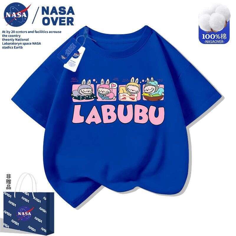 NASA Labubu Children's Summer Short Sleeve T-Shirt 2025 New Cartoon Top for Boys and Girls